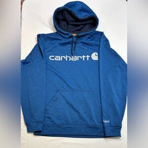 Carhartt men’s M Relaxed Fit hoodie—blue FORCE style with bold logo, durable